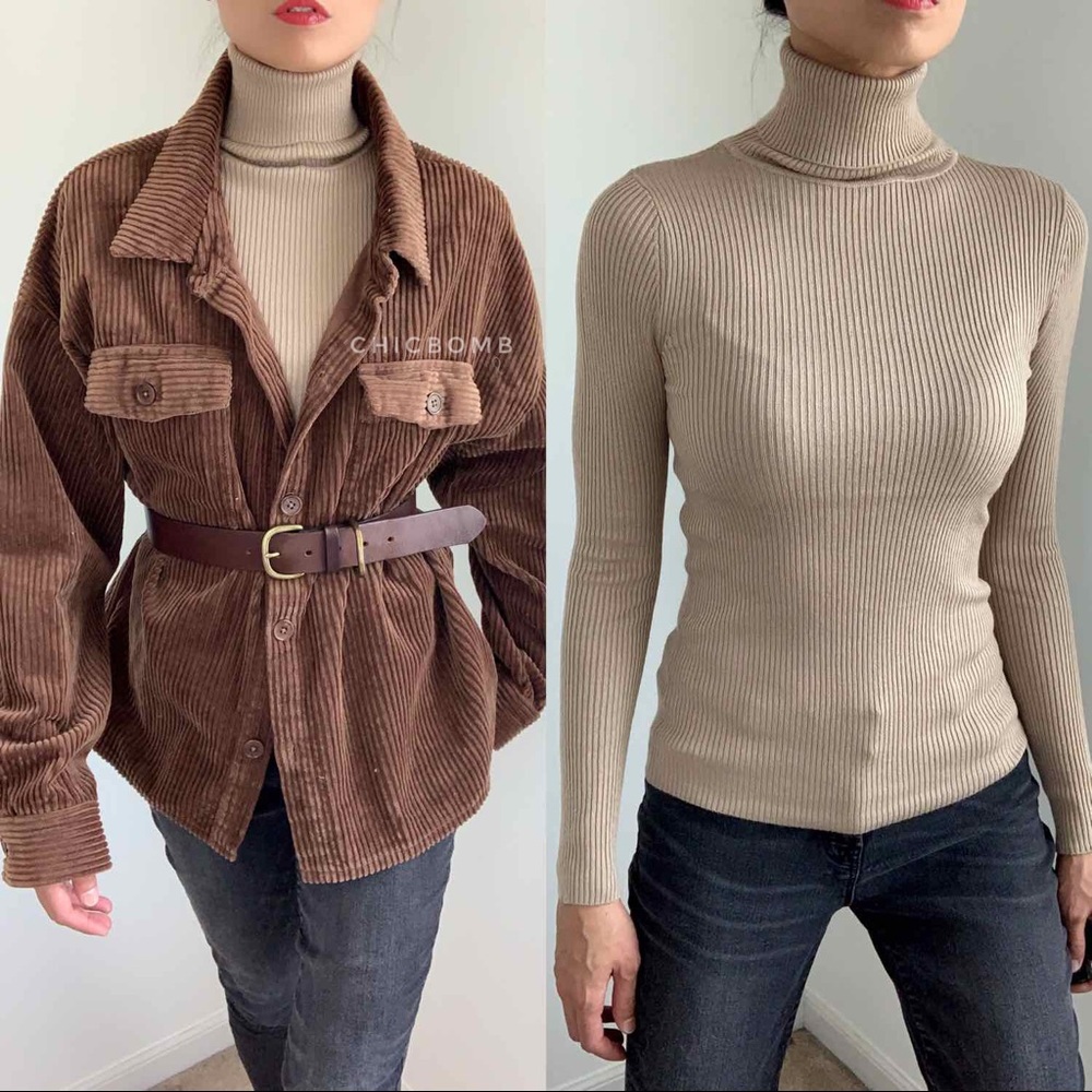 SOFT SLIM FIT TURTLENECK TOP - NUDE